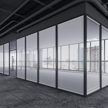 办公室屏风隔断 移动屏风办公室玻璃隔断墙铝合金双层百叶中空磨砂