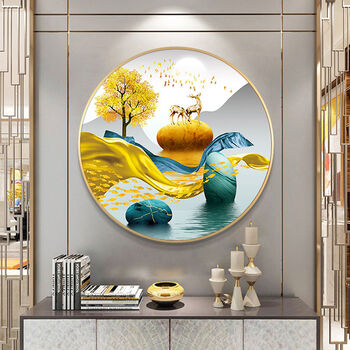 恒几 入户玄关圆形挂画客厅走廊过道装饰壁画圆形单幅装饰画客厅玄关