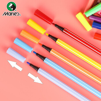 【全网低价】马利(Maries)水彩笔超级猫12色 桶装六角细杆儿童可水洗创作水彩笔套装学生绘画笔 H-D0052-12L美术写生