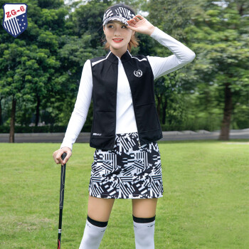 ZG-6秋冬新品高尔夫服装女背心球服时尚运动套装黑色马甲花色裤裙子 马甲 S