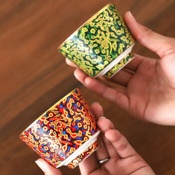 手工茶杯套装创意茶盏小茶碗建盏主人杯礼盒装大漆花纹品茗杯2个装