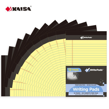 凯萨(KAISA)WritePads拍纸本美式A5/50张笔记本黄色纸横线记事本上翻易撕草稿本12本装(127*203mm) KSU-0180