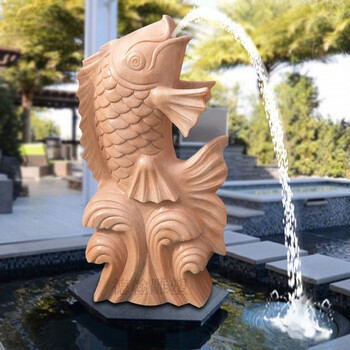 石雕喷水鱼吐水鲤鱼外水池广场园林景观喷泉晚霞红小鱼流水摆件 其他