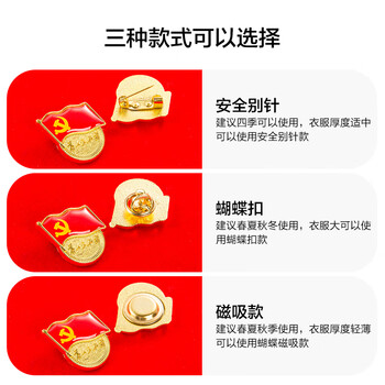 金隆兴 【不褪色】镀金党徽胸章 新党员徽章 为人民服务胸针 厚2.46mm 蝴蝶扣式 10个装 9366