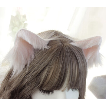猫耳仿真兽耳猫耳边夹可爱毛绒耳朵动物特色发箍 黑色白尖尾巴现货 长