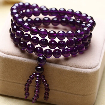 【静黛】 6a级天然紫水晶佛珠手链108粒男女情侣款乌拉圭紫晶多圈多层