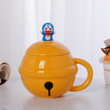 创京懿选哆啦a梦马克杯高颜值男女生可爱卡通生日礼物带盖勺牛色铃铛