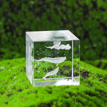 海洋馆纪念品创意海洋生物方体水晶小摆件办公室桌面系装饰品送人生日