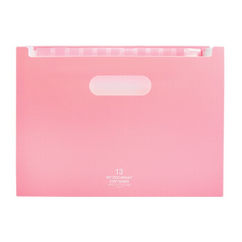 金得利13格A4横款大容量手提风琴包可立式可伸缩文件筐资料册收纳夹学生用可伸缩书立架折叠书夹 粉色 DC7611