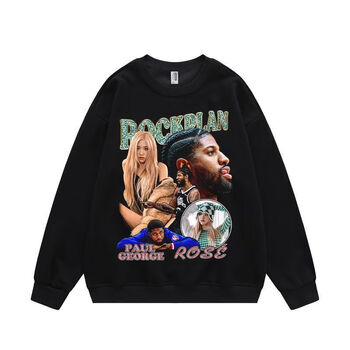 新款男装保罗乔治朴彩英印花复古卫衣篮球衣美式长袖t恤潮f11薄款黑色