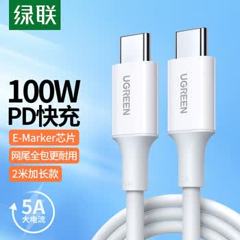 绿联 US300 Type-C公对公5A/PD100W快充数据线 胶壳款 1.5米/白色80370
