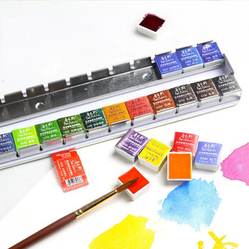 鲁本斯（PaulRubens）12色固体水彩颜料套装清新款便携水粉色彩颜料儿童初学美术生工具-粉色盒010903007