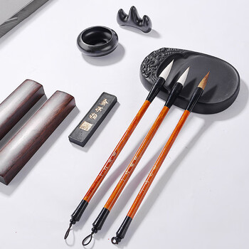 一海堂 文化 文房四宝套装 毛笔套装 书法练习小楷毛笔/笔山/笔洗/镇尺/墨碟/印章礼盒 一品文房套装