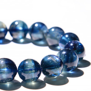 轩野 透体蓝晶石手链女蓝绿色双色水晶手串男开发喉轮生日礼物 164#7.