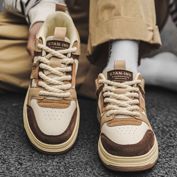 春夏季皮面休闲运动鞋百搭潮流透气男鞋子男士板鞋复古德训鞋摩卡色39