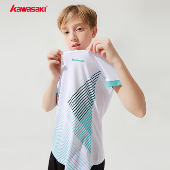 川崎（KAWASAKI）羽毛球服套装儿童青少年款运动速干短袖T恤训练服A4806 白黑 150