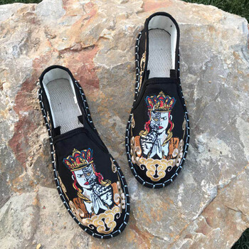 布鞋手工千层布鞋江南色鬼布艺懒人鞋刺绣情侣鞋男传统布鞋 黑唐僧 38