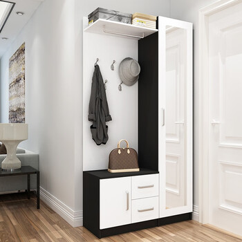 轶然欧帛鞋柜衣帽柜组合门厅柜挂衣架一体带穿衣镜子进门多功能客厅
