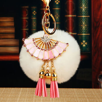 69mdugins少女心水钻小扇子汽车钥匙扣女 包包挂件钥匙链圈韩国创意