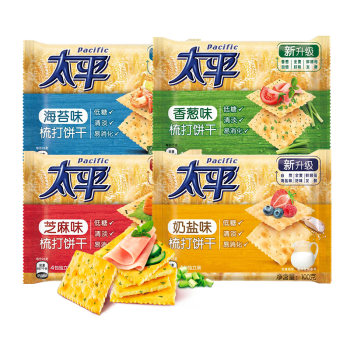 太平苏打早餐咸味饼干全口味系列囤货休闲零食大礼包100g 4连包 新老包装随机发货 海苔 奶盐 香葱 芝麻各1包 图片价格品牌报价 京东