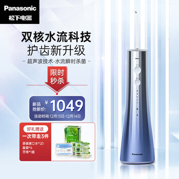 松下(Panasonic)冲牙器洗牙器超声波洁牙器立式便携水牙线 水流瞬时杀菌舌苔清洁 极光塔EW-1533-A 蓝色