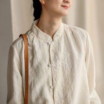 绿野客茶服女禅服女中式女装上衣棉麻刺绣衬衫外套禅意茶服文艺复古