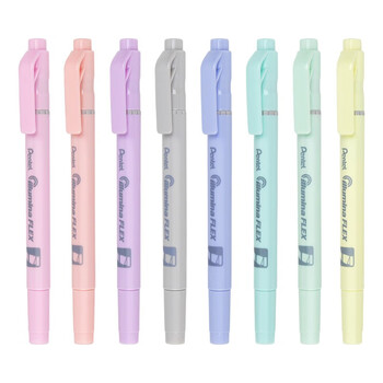 派通（Pentel ）双头淡色荧光笔 马卡龙色系水性记号笔 学生重点标注笔SLW11P 灰色
