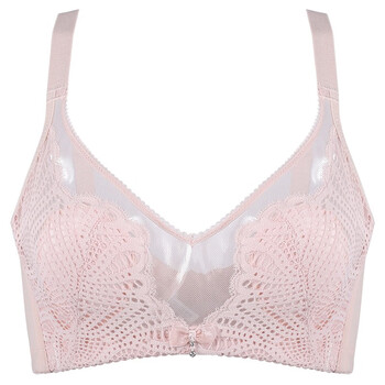 婷美2020大胸显小文胸薄款蕾丝性感聚拢抹胸无钢圈超薄内衣nw0214粉肤