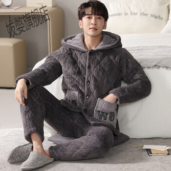 帽保暖家居服冬季青年大学生加绒加厚三层夹棉居家带帽可外穿东北棉袄