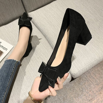 阿猫顿黑色绒面高跟鞋女粗跟3cm5公分久站学生正装面试职业工作黑色5