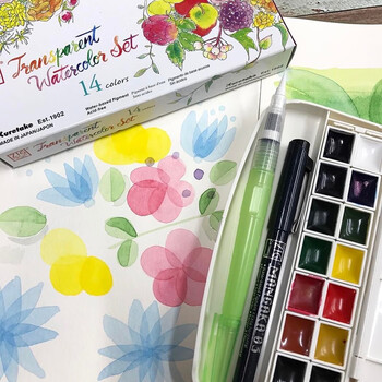 吴竹（KURETAKE）透明水彩固体颜料专业美术炫彩固体水彩颜料初学者学生用水墨画古风墨彩工笔画14色KG301-1