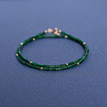 秋痕 绿孔雀石手链 女极细款双圈小水晶手链宝石14k包金小手串 净手围
