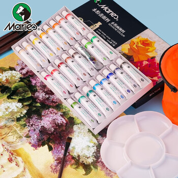 【超级爆款】马利(Marie's)水粉颜料盒装24色12ml 调色盘洗笔桶水粉纸画笔套装 美院学生初学者写生绘画水粉画颜料套装 速写 马克笔绘画