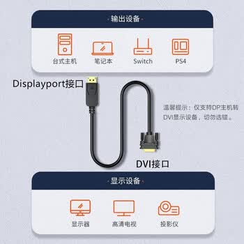 毕亚兹 DP转DVI转换线 1.8米 Displayport转DVI公对公高清转接头 电脑接显示器投影仪连接线 HX12 毕亚兹 DP转DVI转换线 1.8米 Displayport转DVI公对公高清转接头 电脑接显示器投影仪连接线 HX12