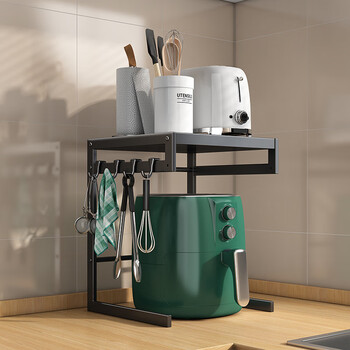 厨房置物架房台面多功能家用电饭煲空气炸锅收纳架微波炉架黑色4挂钩