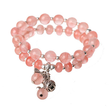 【京东直营】手链 西瓜红石手链少女银装饰品多双圈手串弹力绳手绳