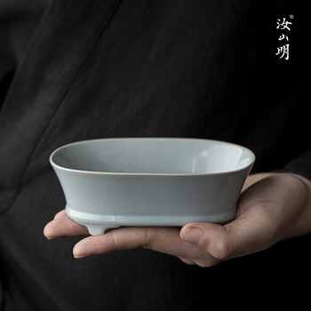 中国 汝窯 天青釉 青磁 水盤 筆洗 水仙盆 C 6728E （汝窑水仙盆