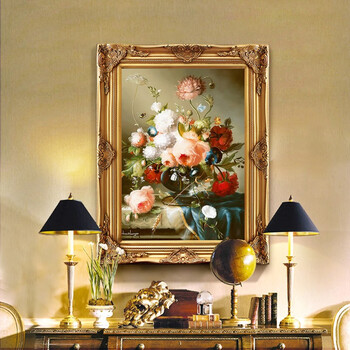 福艺良品 欧式手绘油画客厅玄关餐厅竖版装饰画壁画古典花卉 f款 伯爵