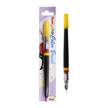 派通（Pentel ）科学毛笔小楷练字软毛笔 书法笔便携彩色绘画手帐手绘可换墨胆 XGFL 黄色