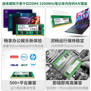 威刚(ADATA)8GB DDR4 3200 笔记本内存条 万紫千红 威刚(ADATA)8GB DDR4 3200 笔记本内存条 万紫千红