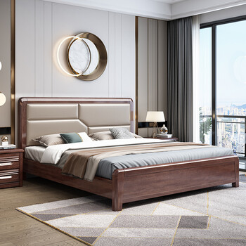 言木楷2020新款实木床新中式现代中式双人1518米卧室轻奢胡桃木床标准