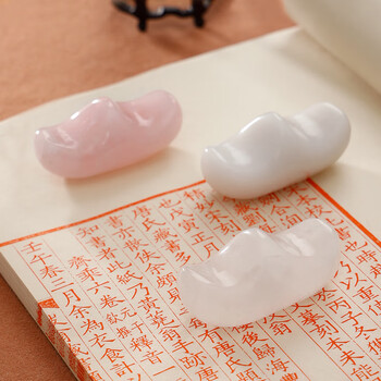 漢墨 淡粉色冰晶毛笔笔架 中国风可爱多功能水晶笔山笔搁 文房四宝礼品礼物把玩摆件礼盒装