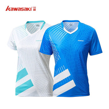 川崎（KAWASAKI）羽毛球服套装男女夏运动速干短袖T恤训练队服K1801 男款蓝色 XL 