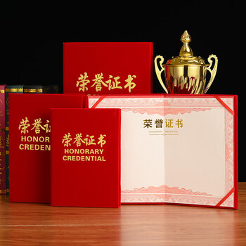 泰档证书荣誉证书绒面烫金A4尺寸加厚空白内芯内页大12开（A4）10张RJ1210