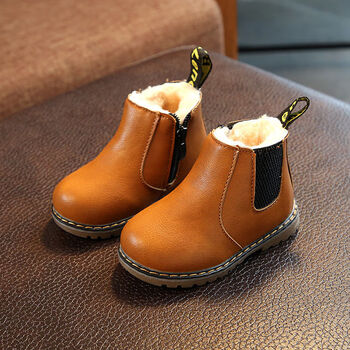 新款儿童雪地靴男女童靴子冬季加绒加厚棉鞋小孩短靴宝宝马丁靴棕色棉