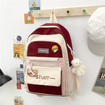 书包女韩版防水小学生三到六年级森系大容量初中生高中撞色双肩包红色