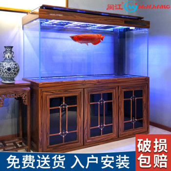 入户安装破损包赔 闽江大型超白水族箱中式客厅家用落地鱼缸办公室招财风水鱼缸生态懒人免换水底滤龙鱼缸酸枝木