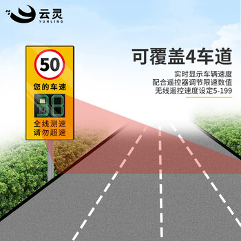 云灵雷达测速仪CS1车辆汽车速度监测反馈仪高速公路测速仪限速监控仪 2位数市电款抱箍安装WX-CS1 