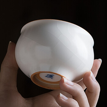 憬莀茶具溪陶坊手工汝窑茶杯开片陶瓷品茗杯单杯主人杯象牙白罗汉杯