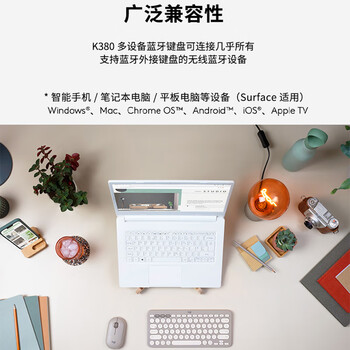 罗技（Logitech）时尚系列 K380 键盘 蓝牙键盘 无线键盘 办公键盘 女性 简约便携 超薄键盘 笔记本键盘 星暮紫